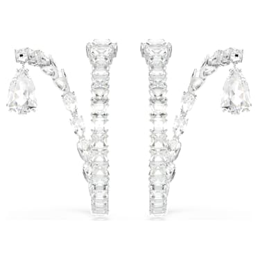 Cercei rotunzi Matrix, Tăieturi mixte, Albi, Placat cu rodiu - Swarovski, 5692524