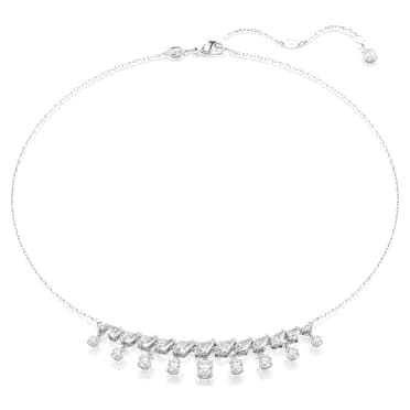 Idyllia necklace, Mixed cuts, Snowflake, White, Rhodium plated - Swarovski, 5692637