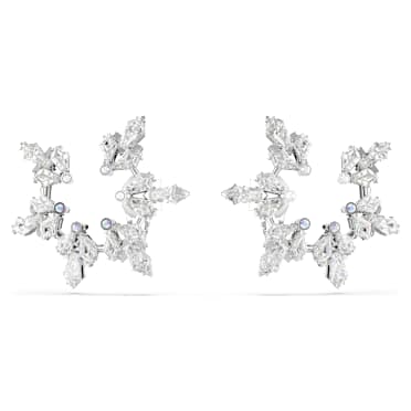 Idyllia clip earrings, Mixed cuts, Snowflake, White, Rhodium plated - Swarovski, 5692641