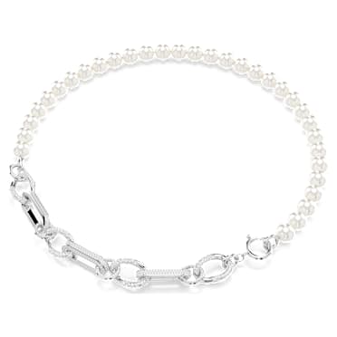 Dextera Halskette, Kristallperle, Gemischte Glieder, Weiß, Rhodiniert - Swarovski, 5692744