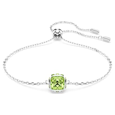 Birthstone bracelet, Square cut, August, Green, Rhodium plated - Swarovski, 5692882