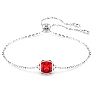 Birthstone bracelet, Square cut, July, Red, Rhodium plated - Swarovski, 5692885