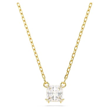 Stilla Attract pendant, Square cut, White, Gold-tone plated - Swarovski, 5693153