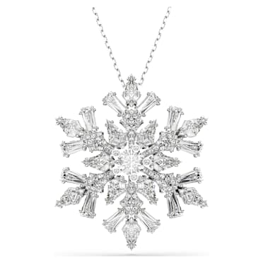 Idyllia pendant and brooch, Mixed cuts, Snowflake, White, Rhodium plated - Swarovski, 5693226
