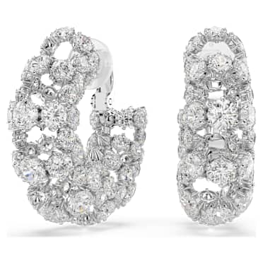 ต่างหูหนีบ Constella, เจียระไนทรงกลม, ขาว, เคลือบโรเดียม - Swarovski, 5693404