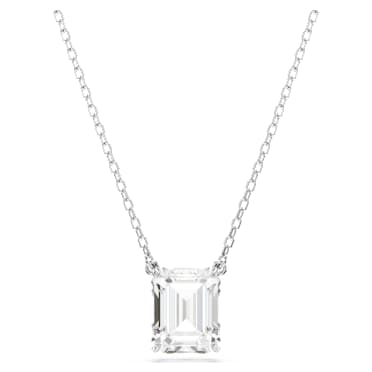 Stilla pendant, Octagon cut, White, Rhodium plated - Swarovski, 5693405