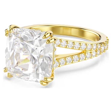 Stilla cocktail ring, Square cut, Pavé, White, 18K gold finish - Swarovski, 5693501