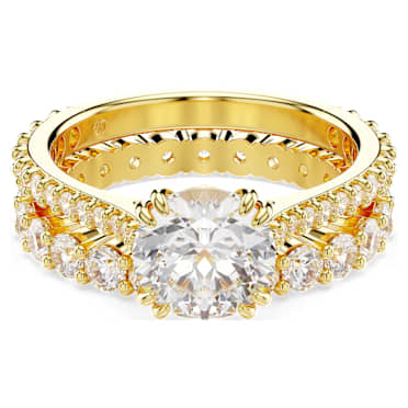 Stilla แหวน, เซ็ต (2) เจียระไนทรงกลม, ขาว, เคลือบโทนสีทอง - Swarovski, 5693506