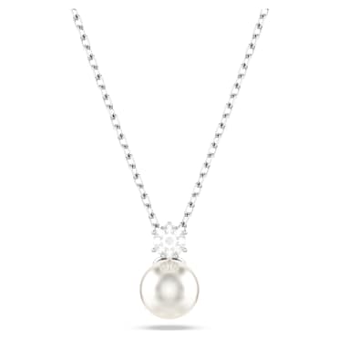 Matrix จี้สร้อยคอ, มุกคริสตัล, เจียระไนทรงกลม, ขาว, เคลือบโรเดียม - Swarovski, 5693897