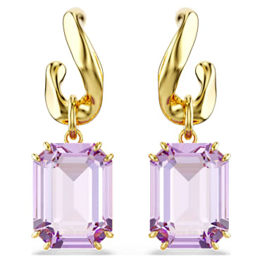 Millenia ต่างหูทรงหยดน้ำ, เจียระไนทรงแปดเหลี่ยม, ม่วงอมแดง, เคลือบโทนสีทอง - Swarovski, 5694784