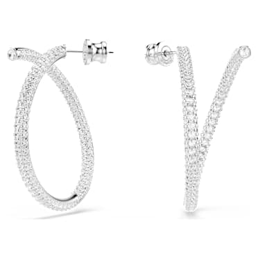 Cercei rotunzi Dextera, Tăietură rotundă, Albi, Placat cu rodiu - Swarovski, 5695939