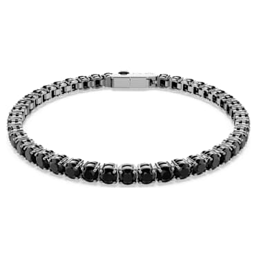 Matrix Tennis 手鏈, 圓形切割, 黑色, 鍍黑鉻色 - Swarovski, 5696030