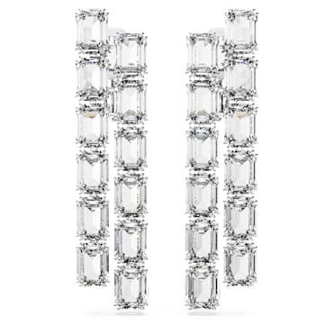 ต่างหูหนีบ Millenia, เจียระไนทรงแปดเหลี่ยม, ยาว, ขาว, เคลือบโรเดียม - Swarovski, 5696320