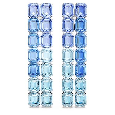 Millenia clip oorbellen, Octagon-slijpvorm, Kleurverloop, Lang, Blauw, Rodium toplaag - Swarovski, 5696517