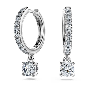 Cercei cu drop Eternity, Diamante create în laborator 0.7 ct tw, Formă rotundă, Aur alb 18K - Swarovski, 5697774