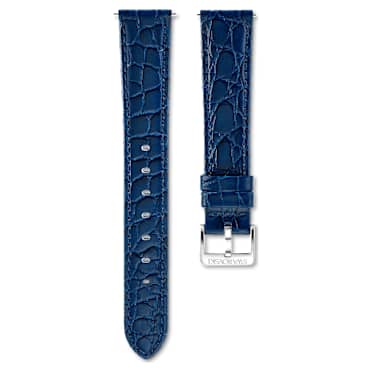 Octea Moon watch strap, 16 mm (0.63") width, Leather with stitching, Blue, Stainless Steel - Swarovski, 5698093