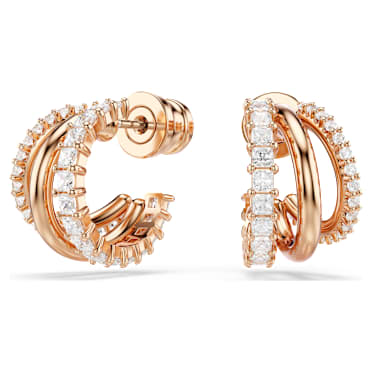 Anneaux d'oreilles Hyperbola, Tailles variées, Mini, Blanches, Doré à l’or rose 18 carats (750/1000) - Swarovski, 5698702