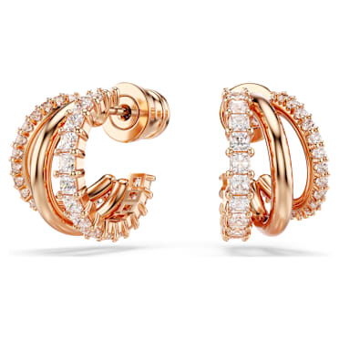 Brincos argola Hyperbola, Combinação de lapidações, Mini, Brancos, Lacado a rosa dourado - Swarovski, 5698702