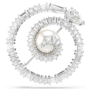 Broche Snake, Perle de cristal, Tailles variées, Année du Serpent, Blanche, Métal rhodié - Swarovski, 5698885