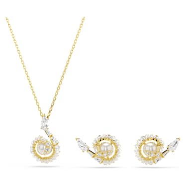 Snake 套裝, 水晶珍珠, 混合式切割, 蛇年, 白色, 鍍金（金色飾面） - Swarovski, 5698886