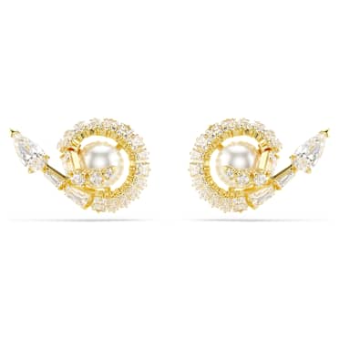 Snake stud earrings, Crystal pearl, Mixed cuts, Year of the Snake, White, Gold-tone plated - Swarovski, 5698888