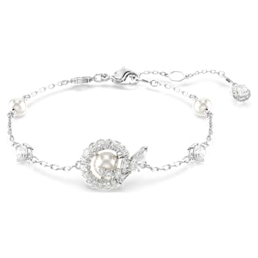 Snake bracelet, Crystal pearl, Mixed cuts, Year of the Snake, White, Rhodium plated - Swarovski, 5698889