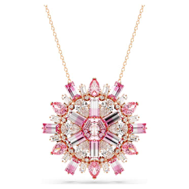 Idyllia pendant and brooch, Mixed cuts, Flower, Long, Pink, Rose gold-tone plated - Swarovski, 5699084