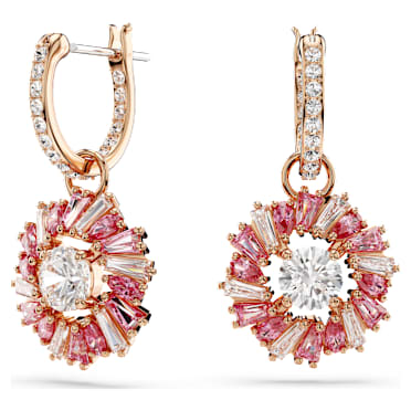 Idyllia drop earrings, Mixed cuts, Flower, Pink, Rose gold-tone plated - Swarovski, 5699085