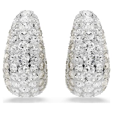 Sublima clip earrings, Round cut, Medium, White, Rhodium plated - Swarovski, 5699564