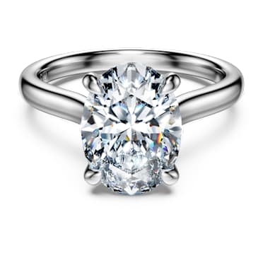 Eternity แหวนเพชรเม็ดเดี่ยว, เพชรสังเคราะห์ 3 กะรัต, ทรงรี, ทองคำขาว 18K - Swarovski, 5699595