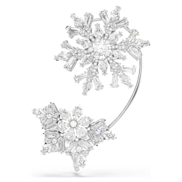 Boucle d'oreille manchette Idyllia, Mono, Tailles variées, Flocon de neige, Blanc, Métal rhodié - Swarovski, 5699970
