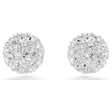 Dextera ต่างหูเม็ดเดี่ยว, เจียระไนทรงกลม, ทรงกลม, ขาว, เคลือบโรเดียม - Swarovski, 5700290