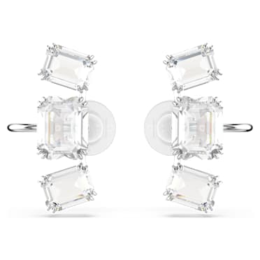 ต่างหูหนีบ Millenia, เจียระไนทรงแปดเหลี่ยม, ขาว, เคลือบโรเดียม - Swarovski, 5701274