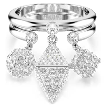 Anel Dextera, Conjunto (2), Esfera e cubo, Branco, Lacado a ródio - Swarovski, 5701829