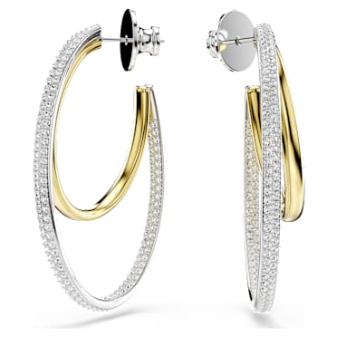 Brincos argola Hyperbola, Lapidação redonda, Médias, Brancos, Acabamento de combinação de metais - Swarovski, 5702400