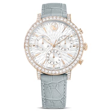 Montre Matrix Tennis Chrono, Fabriqué en Suisse, Bracelet en cuir, Gris, Finition champagne doré - Swarovski, 5702851