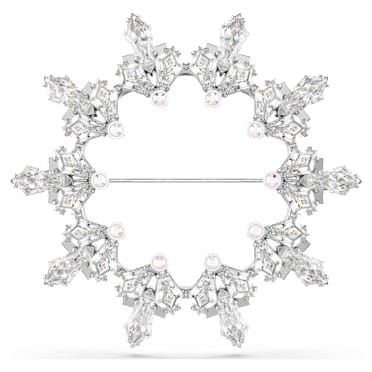 Broche Idyllia, Tallas mixtas, Copo de nieve, Blanco, Baño de rodio - Swarovski, 5705397