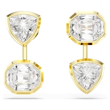 Imber 耳環袋, 非對稱設計, 混合式切割, 白色, 鍍金（金色飾面） - Swarovski, 5705461