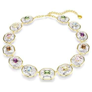 Chroma Tennis necklace, Octagon cut, Multicolored, 18K gold finish - Swarovski, 5705587