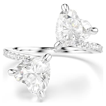 Mesmera Attract Offener Ring, Herzschliff, Pavé, Herz, Weiß, Silberfarbenes Finish - Swarovski, 5705591