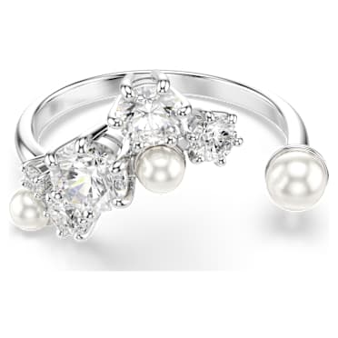 Constella แหวนเปิด, Crystal Pearl, เหลี่ยมเจียระไน Round, ขาว, เคลือบโรเดียม - Swarovski, 5705597