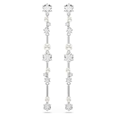 Constella ต่างหูทรงหยดน้ำ, Crystal Pearl, เหลี่ยมเจียระไน Round, ขาว, เคลือบโรเดียม - Swarovski, 5705614