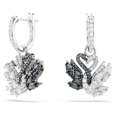 Swan ต่างหูทรงหยดน้ำ, หงส์, ดำ, เคลือบโลหะหลากชนิด - Swarovski, 5705728