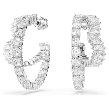 Pendientes de aro Matrix, Tallas mixtas, Corazón, Blancos, Baño de rodio - Swarovski, 5705748