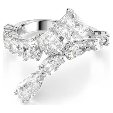 แหวน Matrix, ผสมผสานเหลี่ยมเจียระไนหลายหลายรูปแบบ, ขาว, เคลือบโรเดียม - Swarovski, 5705762