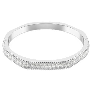 กำไล Matrix, เจียระไนทรง Baguette, ทรงแปดเหลี่ยม, ขาว, เคลือบโรเดียม - Swarovski, 5705784