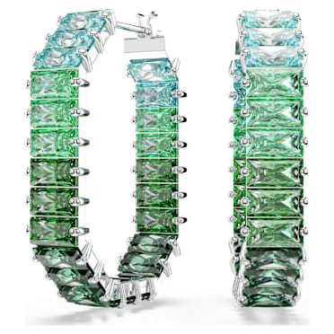 Pendientes de aro Matrix, Talla baguette, Forma octagonal, Degradado de color, Verdes, Baño de rodio - Swarovski, 5705787