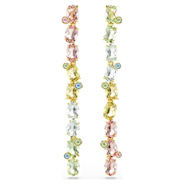 Viseči uhani Gema, Asimetričen dizajn, Mešani rezi, Dolgi, Večbarvni, PVD zlatega odtenka - Swarovski, 5705809