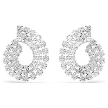 Matrix hoop earrings, Mixed round cuts, White, Rhodium plated - Swarovski, 5705834