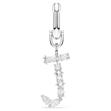 Symbolica charm, J, White, Rhodium plated - Swarovski, 5706330